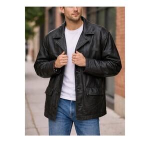 Wilsons Leather M Julian Jacket Mens XL Black Button Front Lined Heavyweight